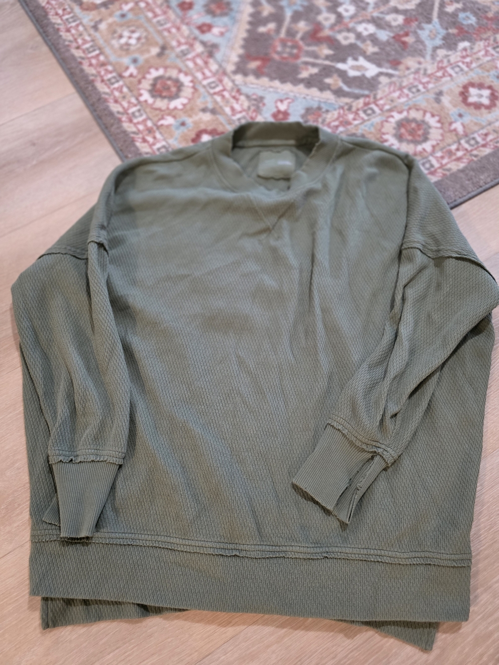 aerie Olive Green Waffle Knit Crewneck Sweater